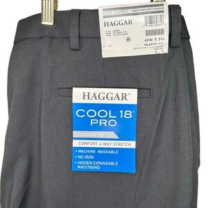 Haggar Men's Pants-40Wx30L-Cool 18 Pro, classic fit gray,dress 4 way stretch NEW